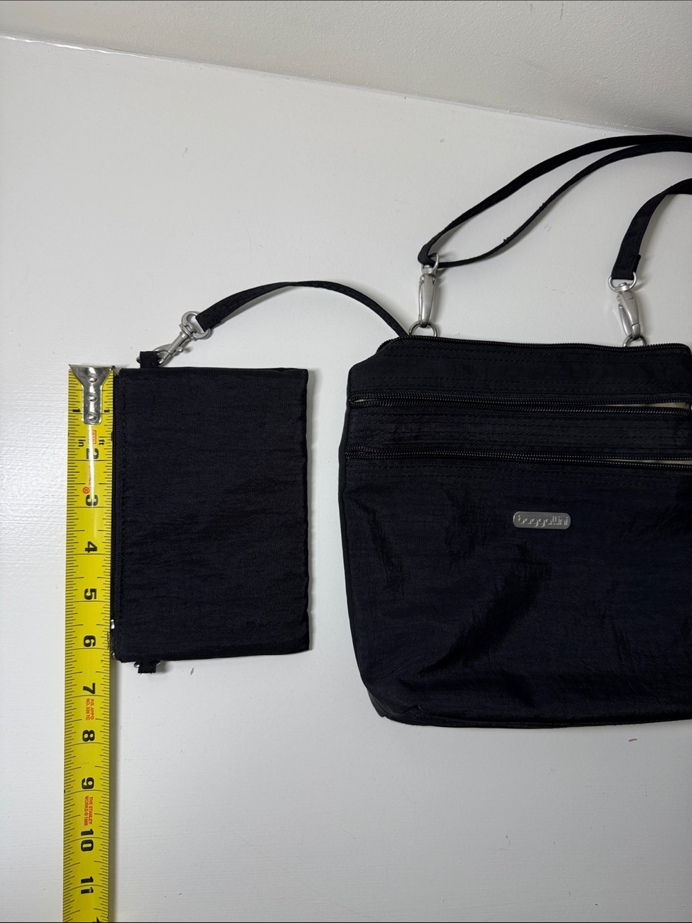Baggalini black nylon crossbody bag with matching integrated mini bag/wallet. - Picture 14 of 16